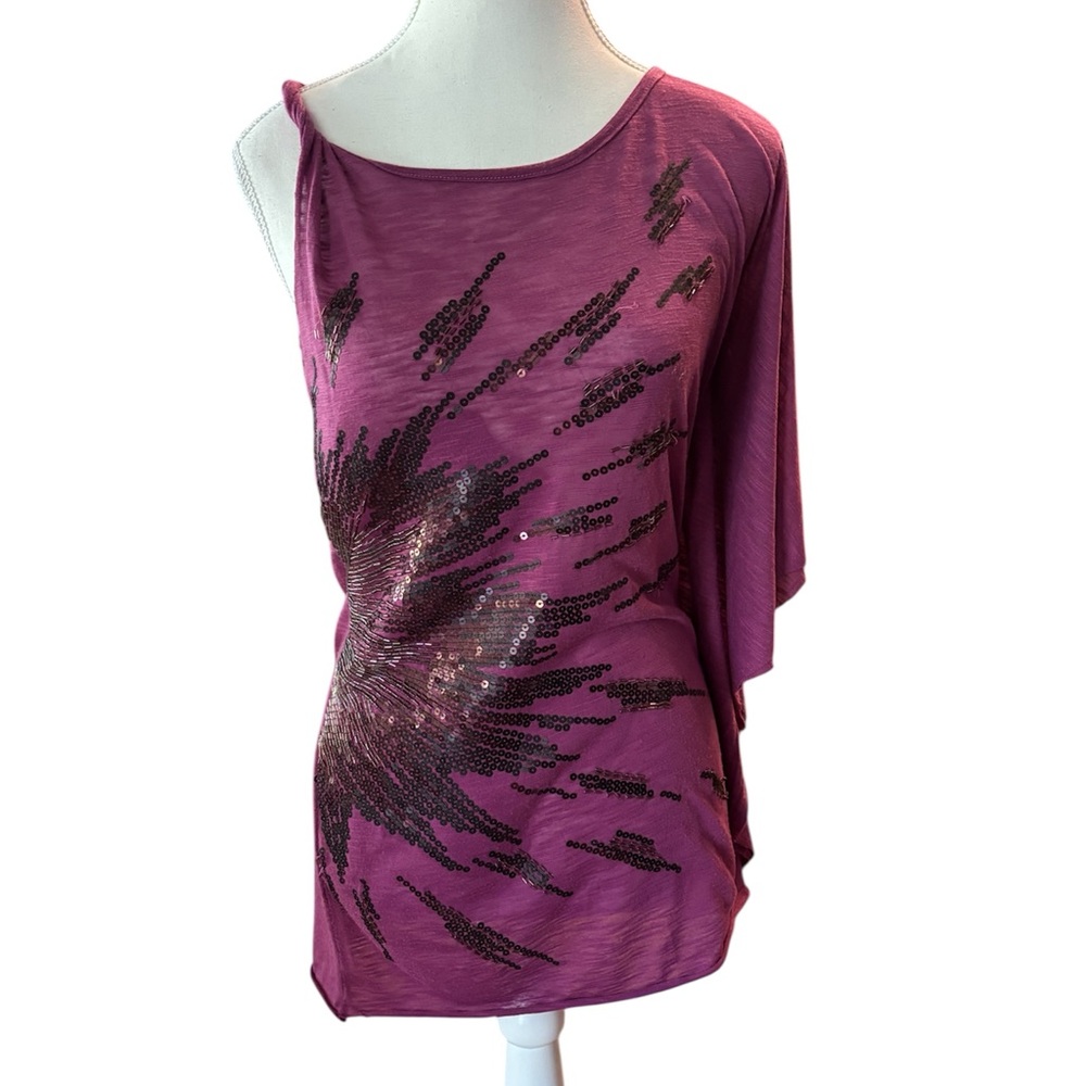 Miss Me Fuchsia Sequin Bat Wing Blouse